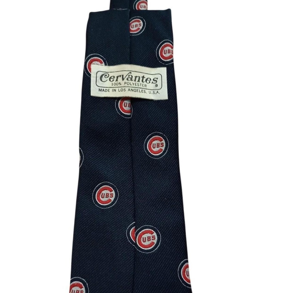 Cervantes Chicago Cubs MLB Necktie Navy Blue Logo Print Polyester 1980s vintage